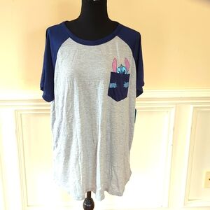 Disney Lilo & Stitch Pocket Shortsleeve T-Shirt Womens‎ Sz 2X Blue/Gray
